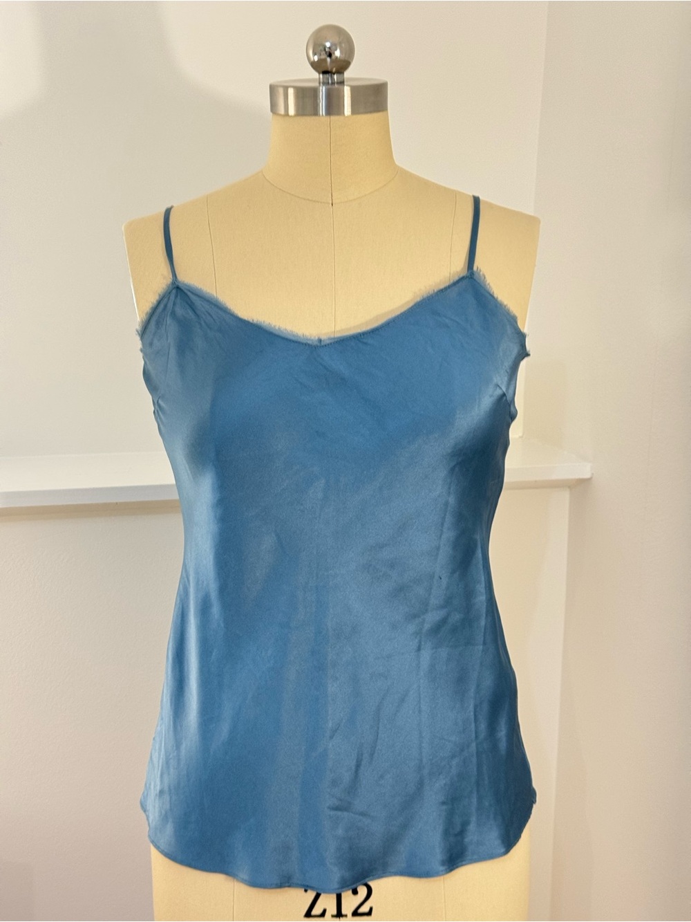 Blue Silk Camisole with Lace Trim